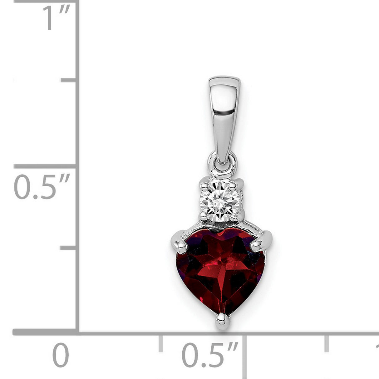 Heart Garnet and White Topaz Charm Pendant in Real 925 Sterling Silver