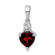 Heart Garnet and White Topaz Charm Pendant in Real 925 Sterling Silver