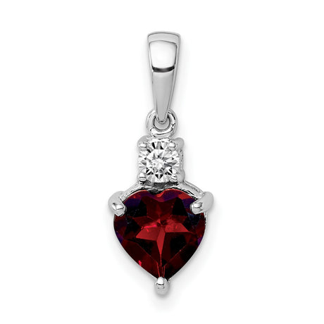 Heart Garnet and White Topaz Charm Pendant in Real 925 Sterling Silver