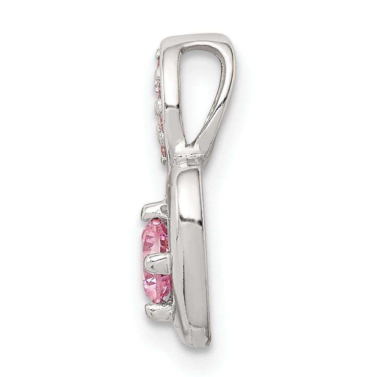 Pink CZ Heart Chain Slide Charm Pendant in Real 925 Sterling Silver