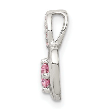 Pink CZ Heart Chain Slide Charm Pendant in Real 925 Sterling Silver