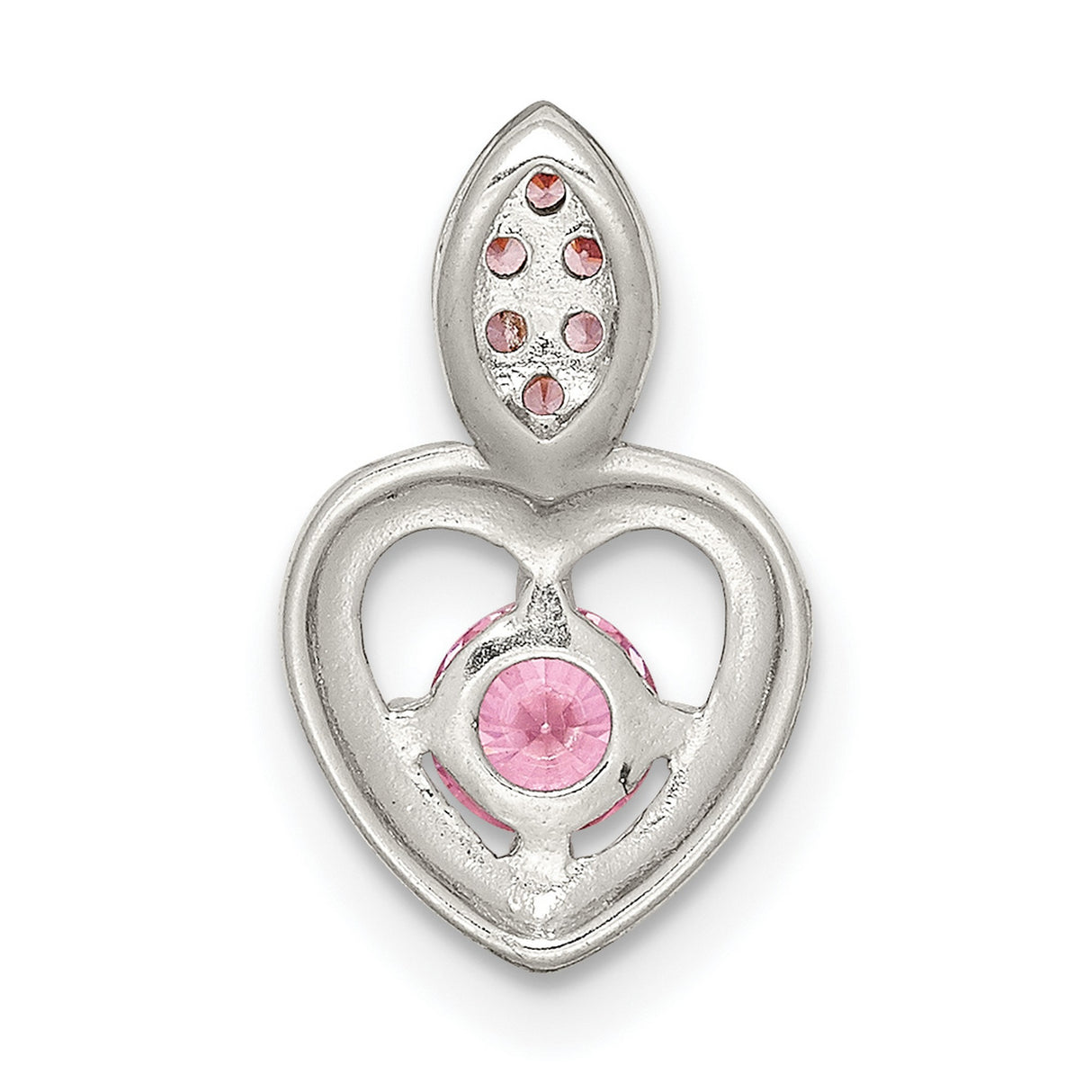 Pink CZ Heart Chain Slide Charm Pendant in Real 925 Sterling Silver