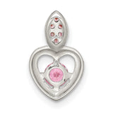 Pink CZ Heart Chain Slide Charm Pendant in Real 925 Sterling Silver