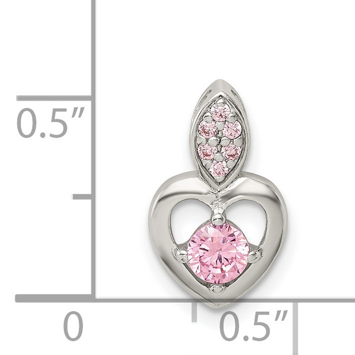 Pink CZ Heart Chain Slide Charm Pendant in Real 925 Sterling Silver