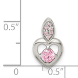 Pink CZ Heart Chain Slide Charm Pendant in Real 925 Sterling Silver