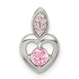 Pink CZ Heart Chain Slide Charm Pendant in Real 925 Sterling Silver