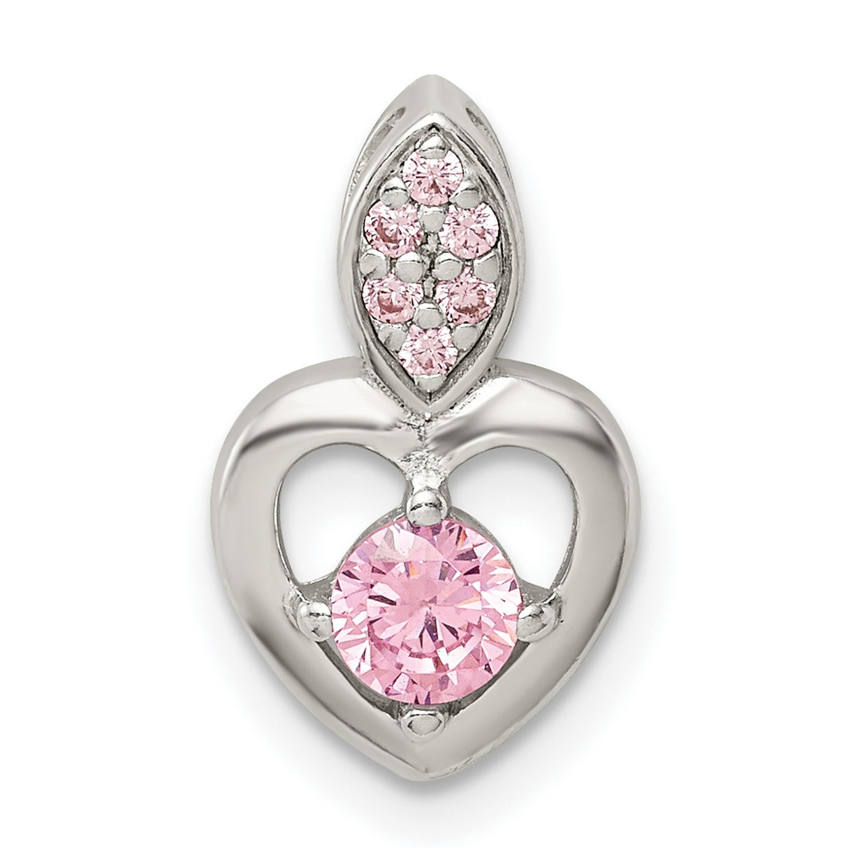 Pink CZ Heart Chain Slide Charm Pendant in Real 925 Sterling Silver