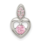 Pink CZ Heart Chain Slide Charm Pendant in Real 925 Sterling Silver