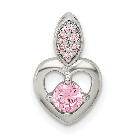 Pink CZ Heart Chain Slide Charm Pendant in Real 925 Sterling Silver