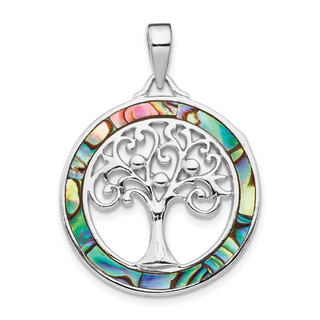 Sterling Silver Tree of Life Pendant with Abalone Shell Inlay, Spiritual Nature Jewelry for Women