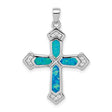 Sterling Silver Cross Pendant with Lab-Created Opal and Cubic Zirconia, Oceanic Hues, Unisex Design