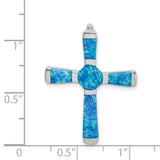 Sterling Silver Opal Cross Pendant with Blue Green Inlay, Modern Spiritual Design