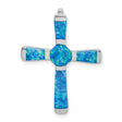 Sterling Silver Opal Cross Pendant with Blue Green Inlay, Modern Spiritual Design