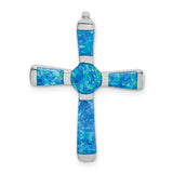 Sterling Silver Opal Cross Pendant with Blue Green Inlay, Modern Spiritual Design
