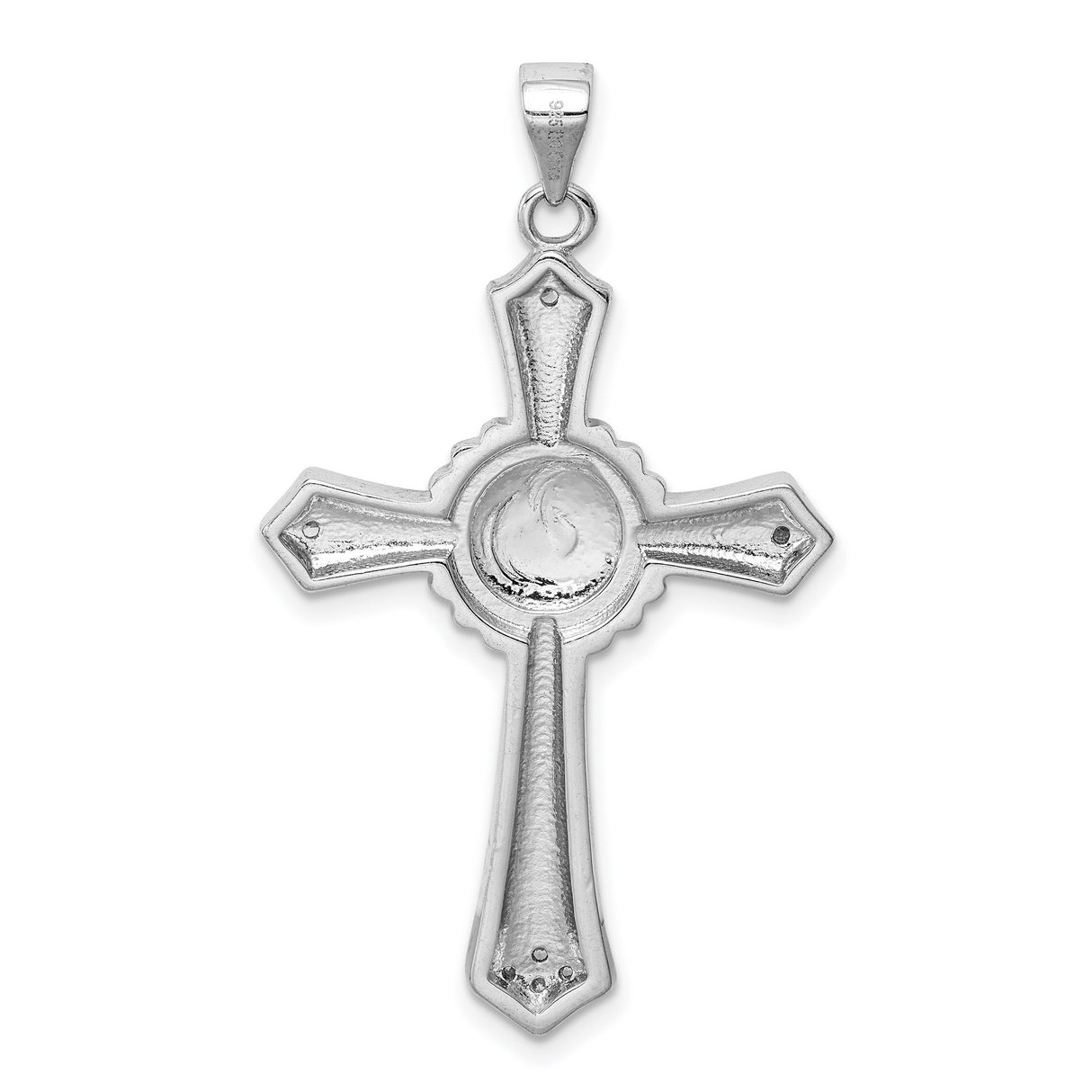 Sterling Silver Cross Pendant with Blue Opal Inlay and Cubic Zirconia Accents, Flared Arms Design