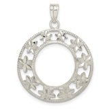 Sterling Silver Circle Pendant with Openwork Floral Design and Botanical Motifs for Women
