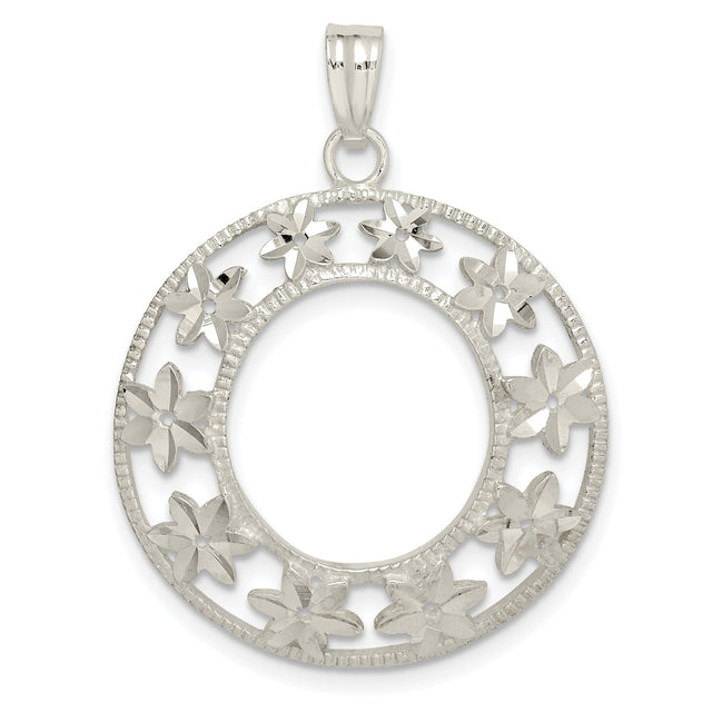 Sterling Silver Circle Pendant with Openwork Floral Design and Botanical Motifs for Women