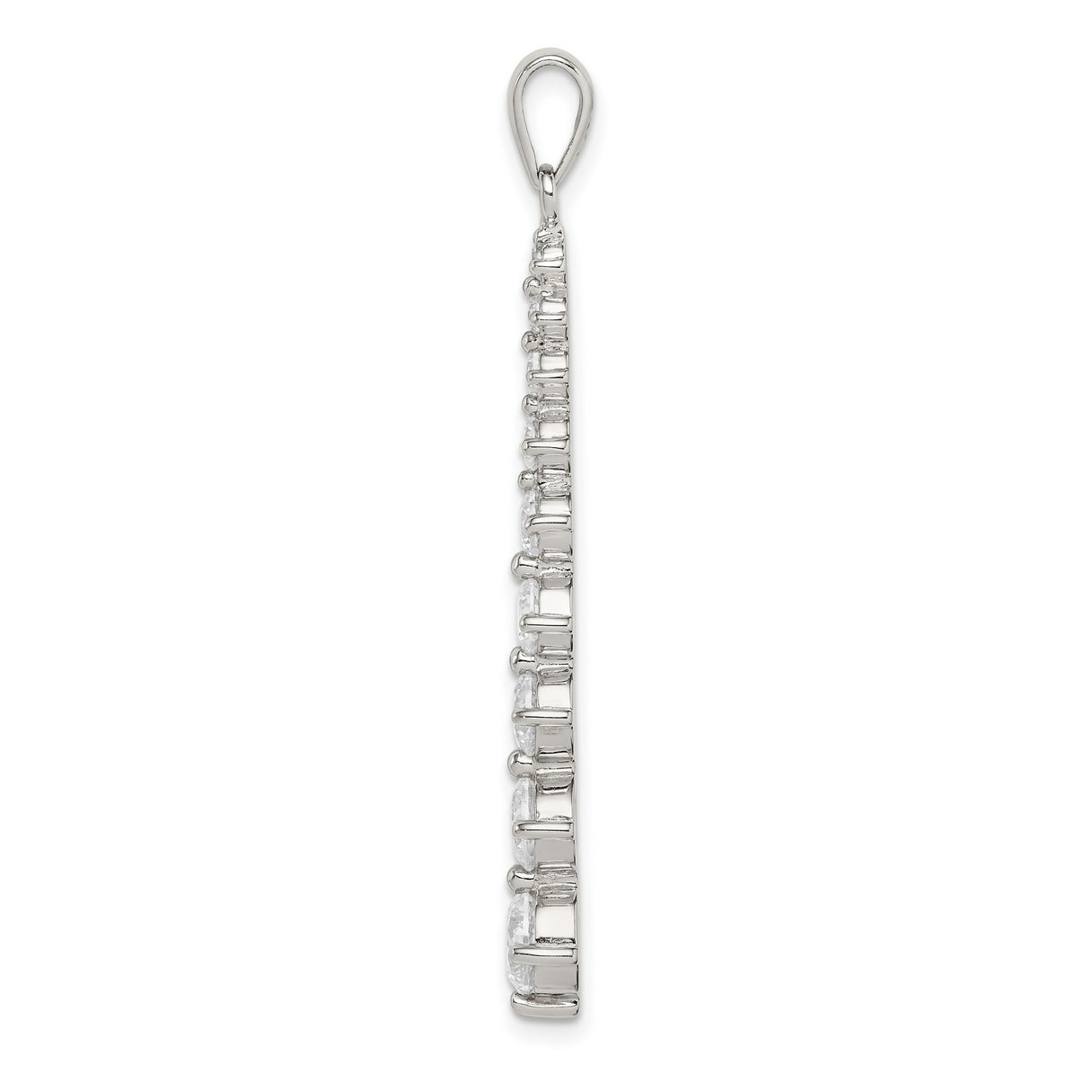 Sterling Silver Drop Pendant with Cubic Zirconia in Vertical Line Design