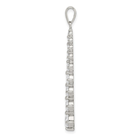 Sterling Silver Drop Pendant with Cubic Zirconia in Vertical Line Design