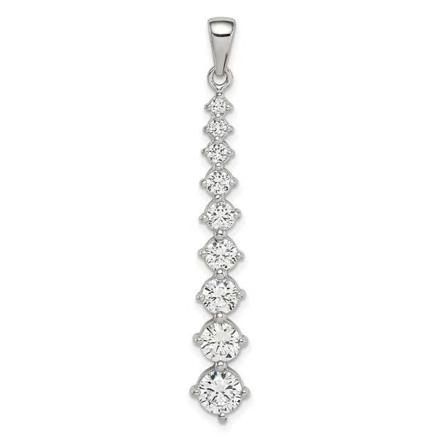 Sterling Silver Drop Pendant with Cubic Zirconia in Vertical Line Design