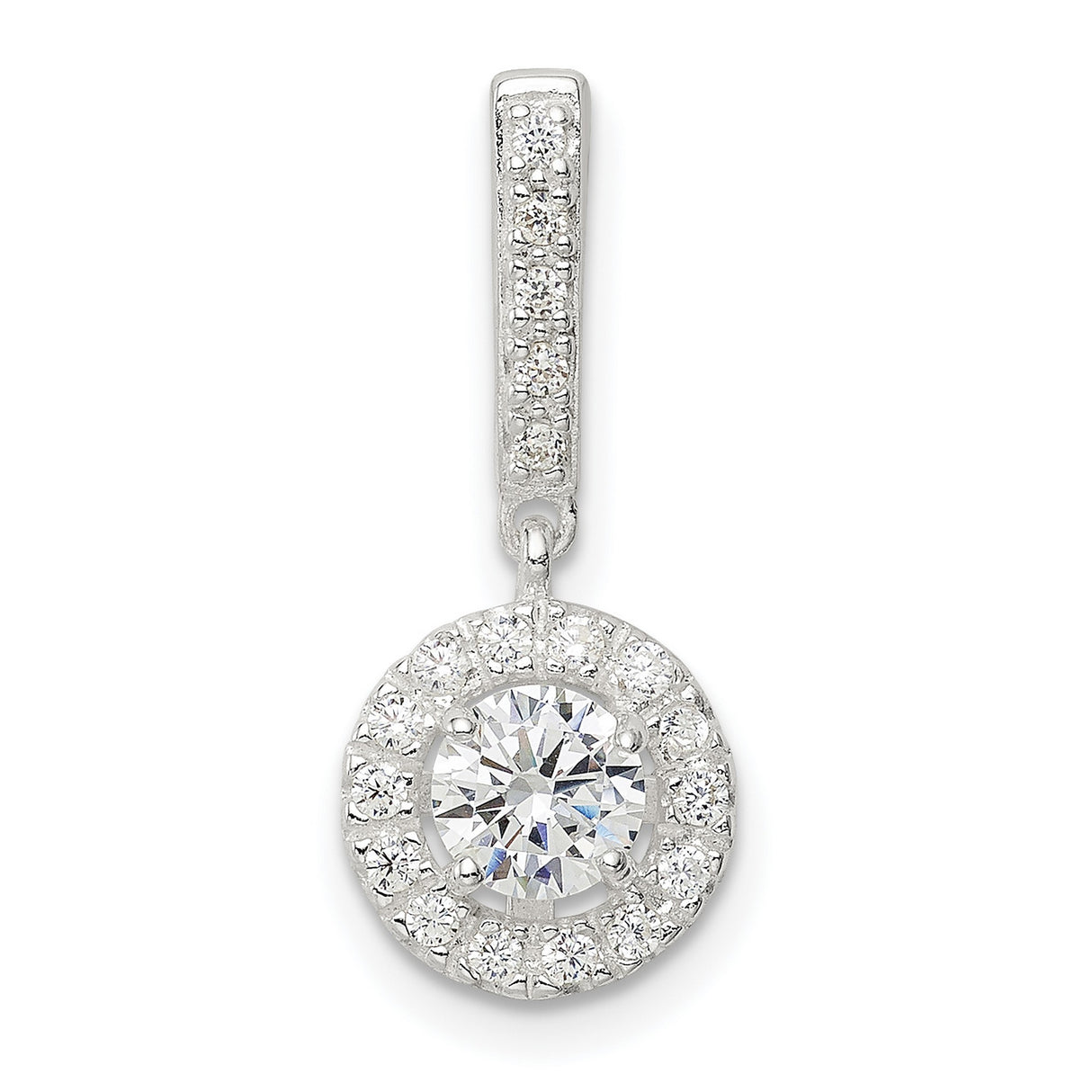 Sterling Silver Drop Earrings with Cubic Zirconia Center, Halo and Accented Bail Design