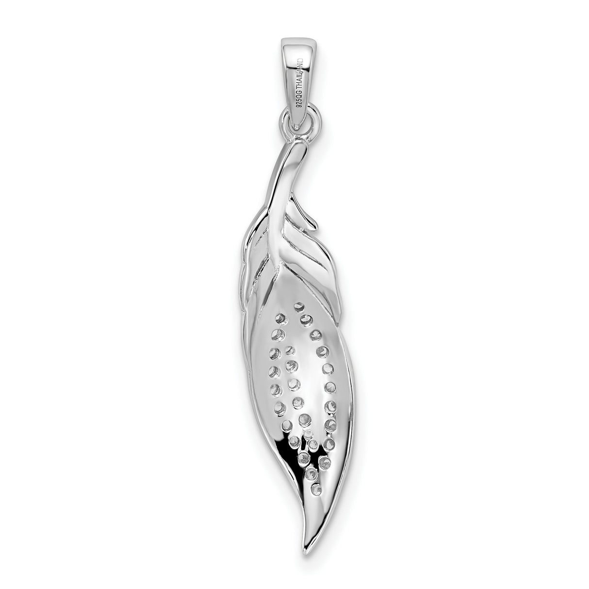 Sterling Silver Feather Pendant with Cubic Zirconia, Nature-Inspired Leaf Charm Jewelry for Women