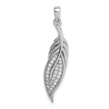 Sterling Silver Feather Pendant with Cubic Zirconia, Nature-Inspired Leaf Charm Jewelry for Women