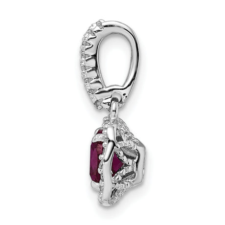 Sterling Silver Pendant with Cushion Cut Red Cubic Zirconia and Halo Setting