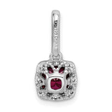 Sterling Silver Pendant with Cushion Cut Red Cubic Zirconia and Halo Setting