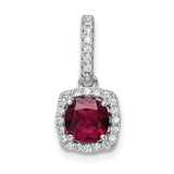 Sterling Silver Pendant with Cushion Cut Red Cubic Zirconia and Halo Setting