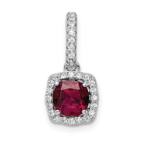 Sterling Silver Pendant with Cushion Cut Red Cubic Zirconia and Halo Setting