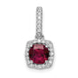 Sterling Silver Pendant with Cushion Cut Red Cubic Zirconia and Halo Setting