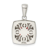 Sterling Silver Pendant with Pink Cushion Center and Double Halo of Cubic Zirconia