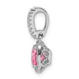Sterling Silver Pendant with Cushion Cut Pink Gemstone and Cubic Zirconia Halo