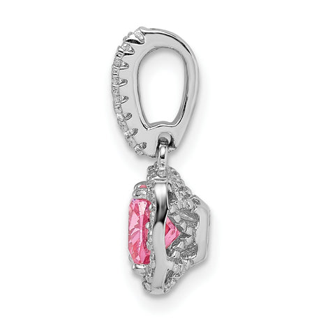 Sterling Silver Pendant with Cushion Cut Pink Gemstone and Cubic Zirconia Halo