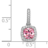 Sterling Silver Pendant with Cushion Cut Pink Gemstone and Cubic Zirconia Halo