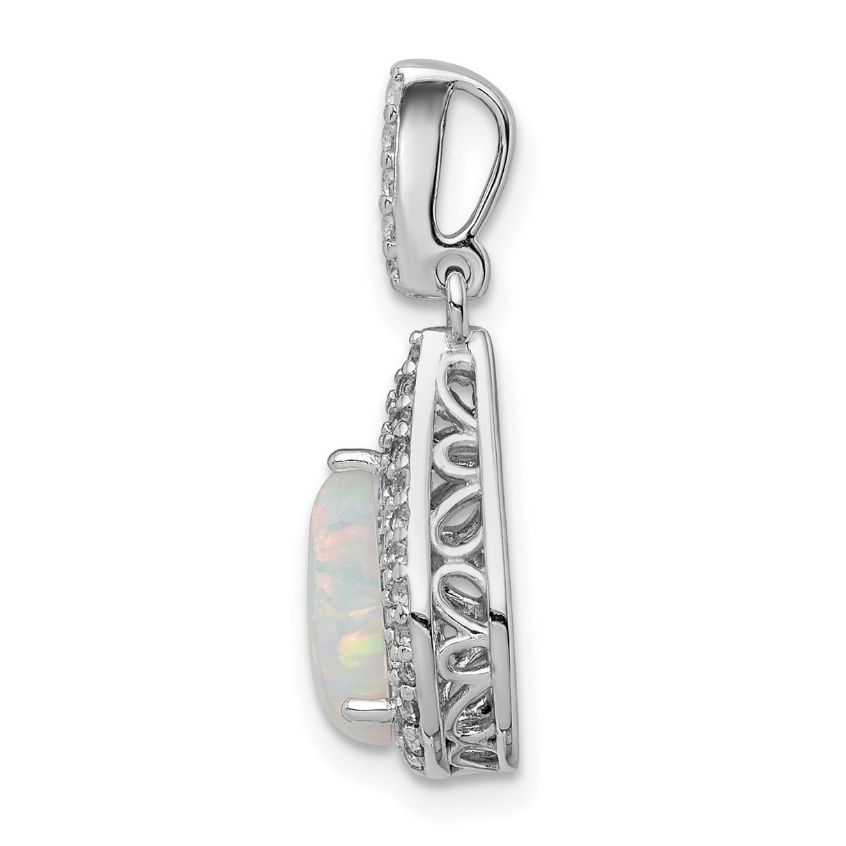 Sterling Silver Teardrop Pendant with Lab Created Opal and Cubic Zirconia Halo