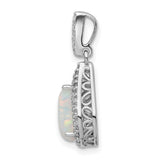 Sterling Silver Teardrop Pendant with Lab Created Opal and Cubic Zirconia Halo