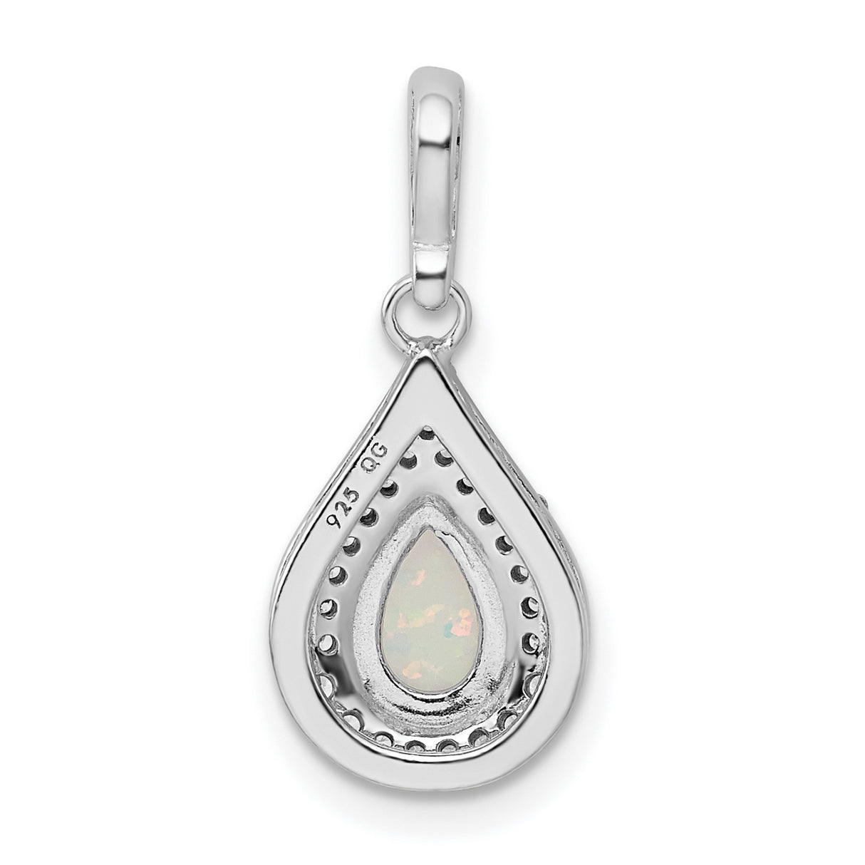 Sterling Silver Teardrop Pendant with Lab Created Opal and Cubic Zirconia Halo