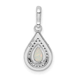 Sterling Silver Teardrop Pendant with Lab Created Opal and Cubic Zirconia Halo