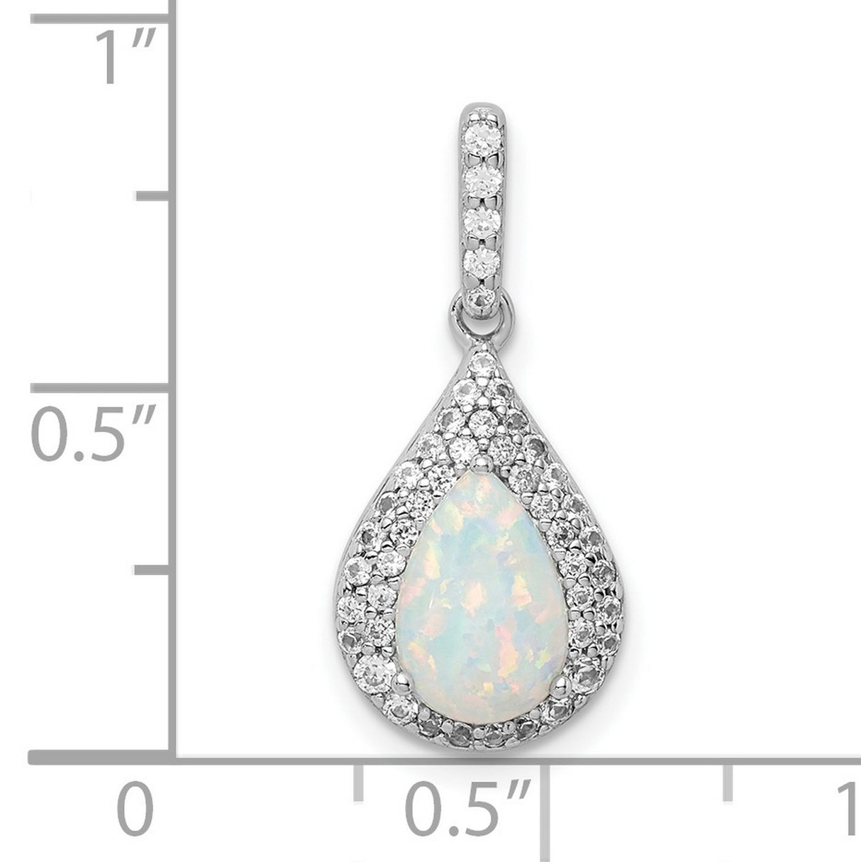 Sterling Silver Teardrop Pendant with Lab Created Opal and Cubic Zirconia Halo