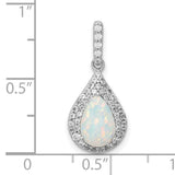 Sterling Silver Teardrop Pendant with Lab Created Opal and Cubic Zirconia Halo