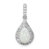 Sterling Silver Teardrop Pendant with Lab Created Opal and Cubic Zirconia Halo