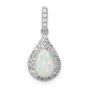 Sterling Silver Teardrop Pendant with Lab Created Opal and Cubic Zirconia Halo