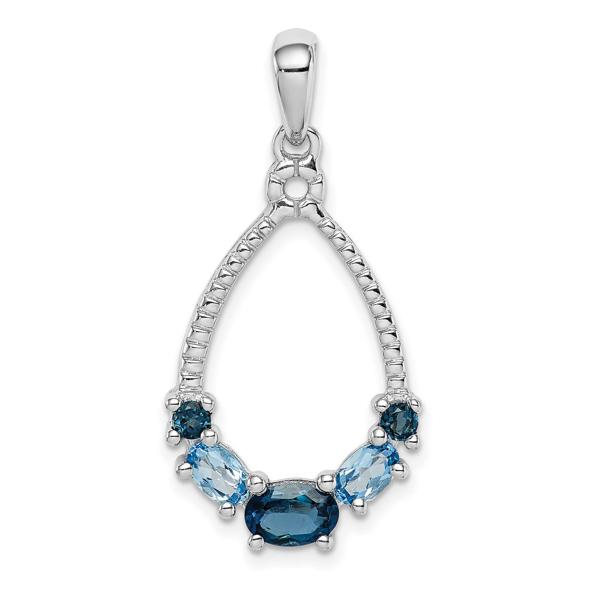 Sterling Silver Teardrop Pendant with London Blue and Swiss Blue Topaz, Modern Statement Jewelry