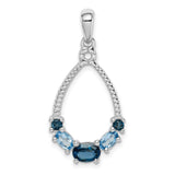 Sterling Silver Teardrop Pendant with London Blue and Swiss Blue Topaz, Modern Statement Jewelry