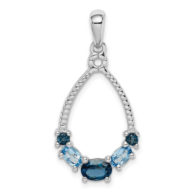 Sterling Silver Teardrop Pendant with London Blue and Swiss Blue Topaz, Modern Statement Jewelry