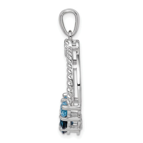 Sterling Silver Circle Pendant with London Blue Topaz, Twisted Rope Design for Women