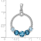 Sterling Silver Circle Pendant with London Blue Topaz, Twisted Rope Design for Women
