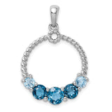 Sterling Silver Circle Pendant with London Blue Topaz, Twisted Rope Design for Women